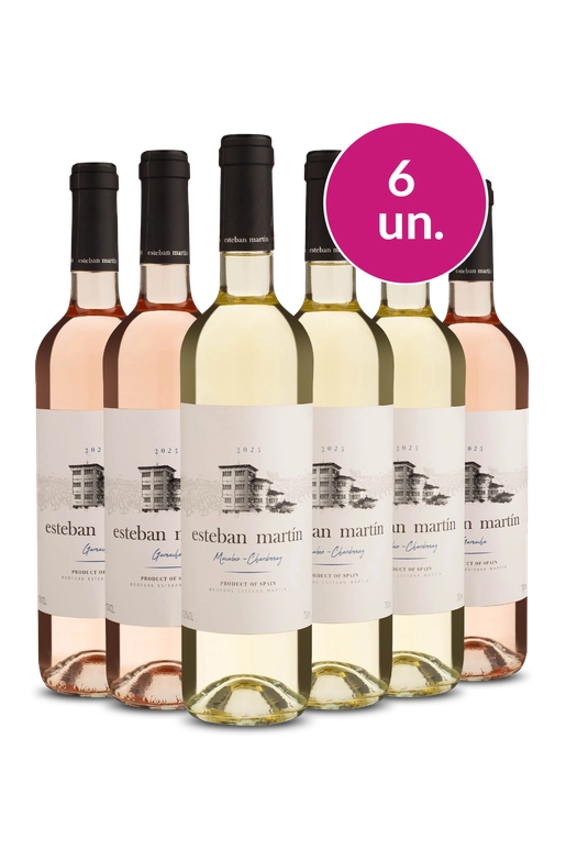 Kit com 6 garrafas de vinho branco e rosé Esteban Martín, produto da Espanha