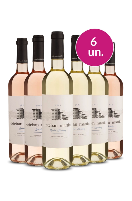 Kit com 6 garrafas de vinho branco e rosé Esteban Martín, produto da Espanha