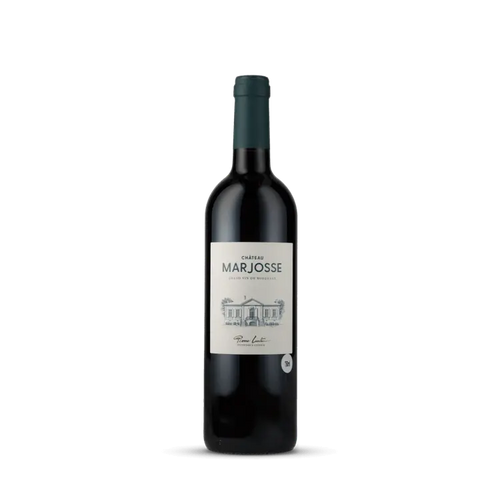 Garrafa de vinho tinto Château Marjosse, Grand Vin de Bordeaux, rótulo clássico com ilustração de château