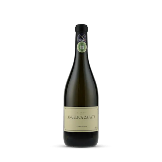 Garrafa de vinho branco Angelica Zapata, rótulo elegante, ideal para degustação e presentes